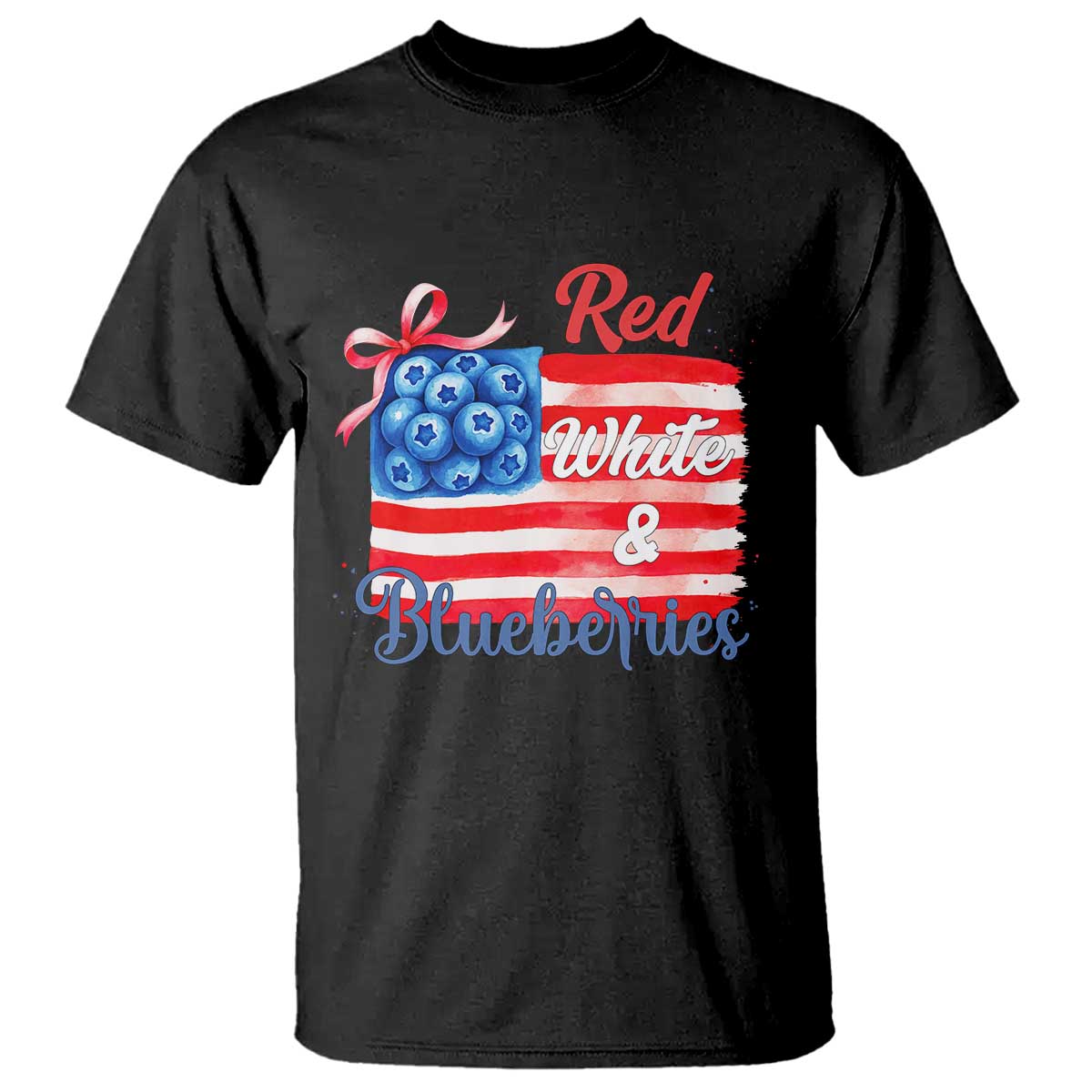 Red White and Blueberries T Shirt Patriotic Vintage American Flag Coquette Bow TS02 Black Print Your Wear