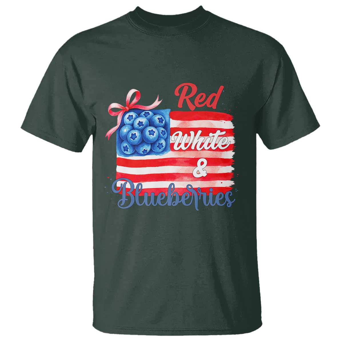 Red White and Blueberries T Shirt Patriotic Vintage American Flag Coquette Bow TS02 Dark Forest Green Print Your Wear