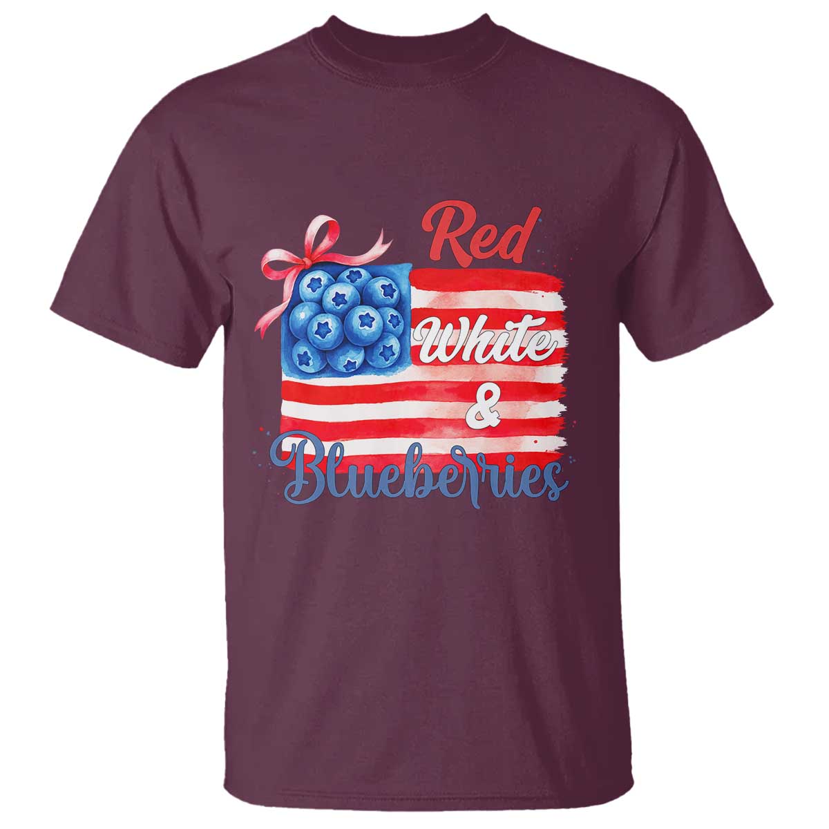Red White and Blueberries T Shirt Patriotic Vintage American Flag Coquette Bow TS02 Maroon Print Your Wear
