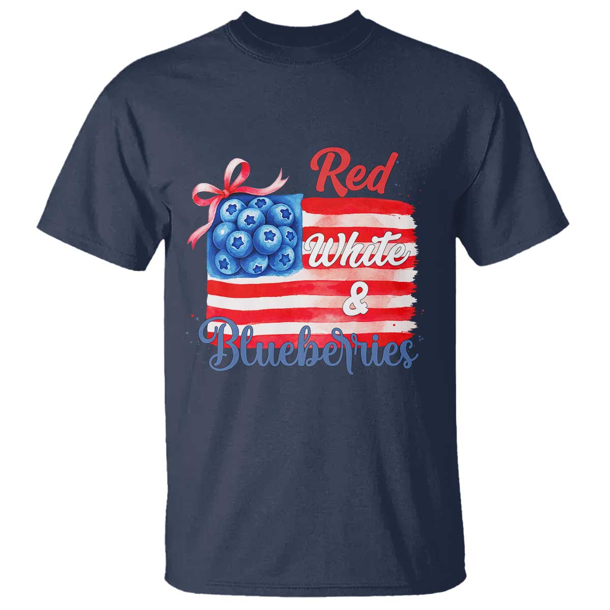 Red White and Blueberries T Shirt Patriotic Vintage American Flag Coquette Bow TS02 Navy Print Your Wear