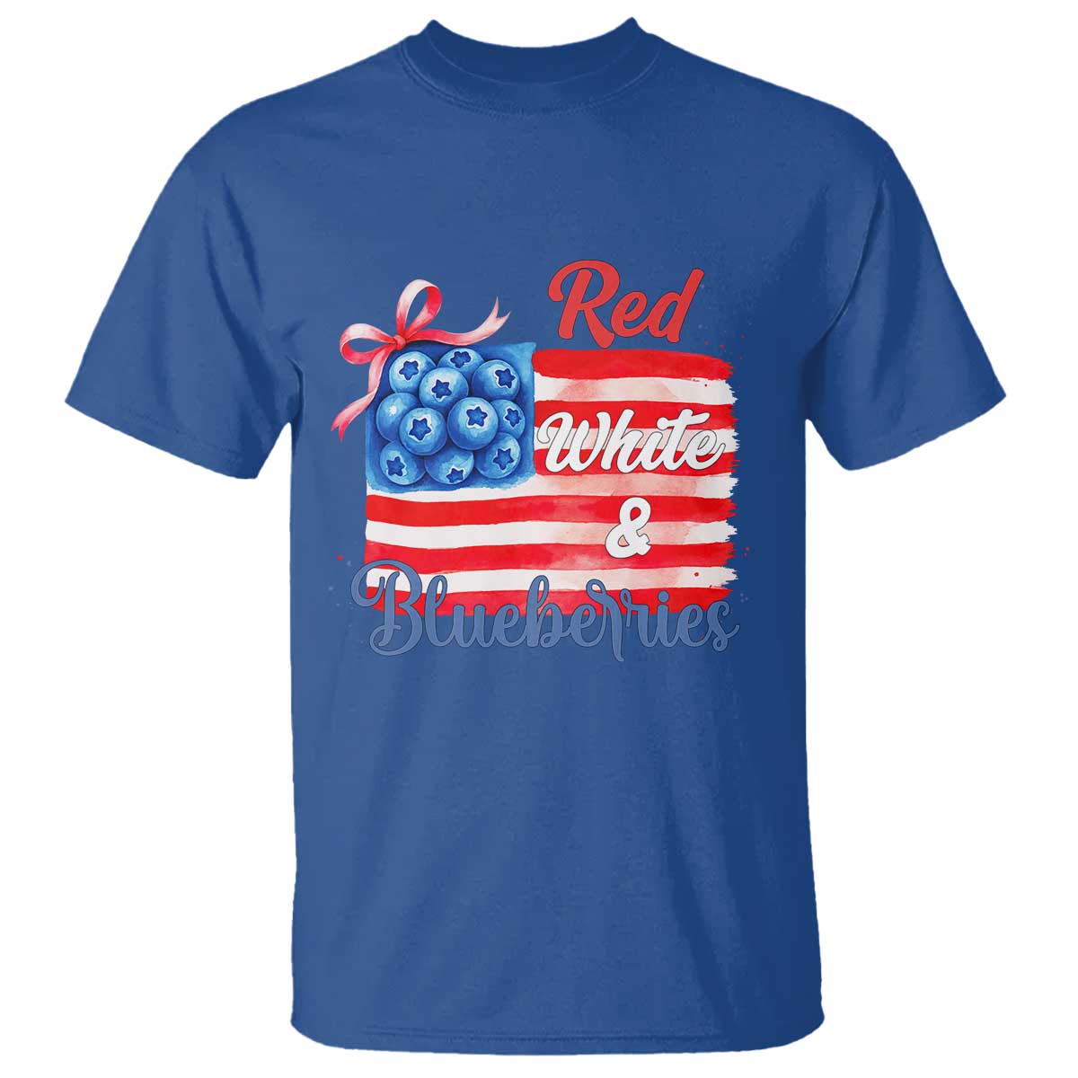 Red White and Blueberries T Shirt Patriotic Vintage American Flag Coquette Bow TS02 Royal Blue Print Your Wear
