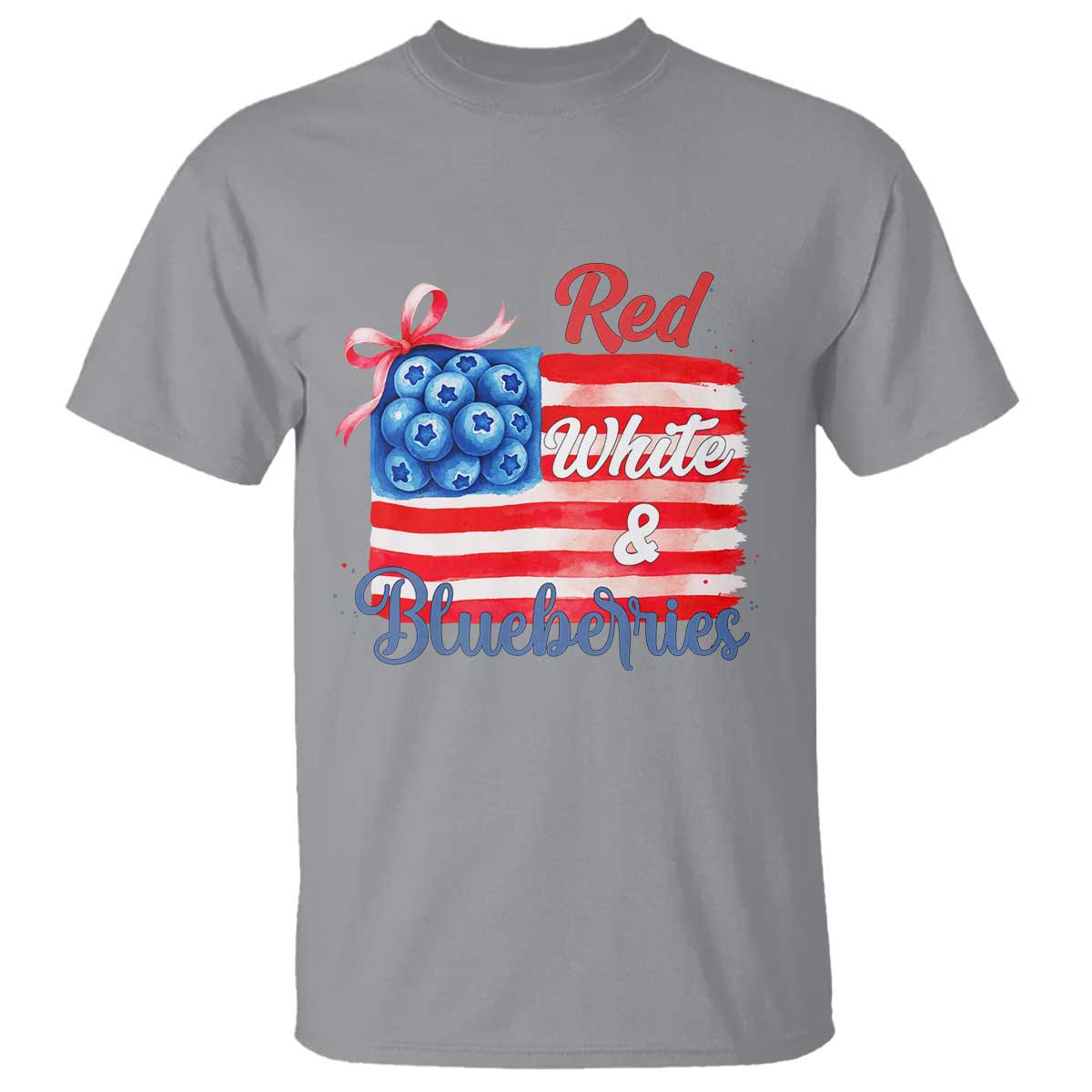 Red White and Blueberries T Shirt Patriotic Vintage American Flag Coquette Bow TS02 Sport Gray Print Your Wear