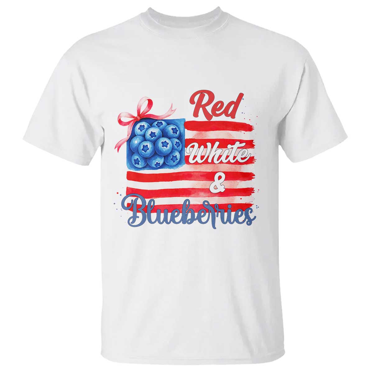 Red White and Blueberries T Shirt Patriotic Vintage American Flag Coquette Bow TS02 White Print Your Wear
