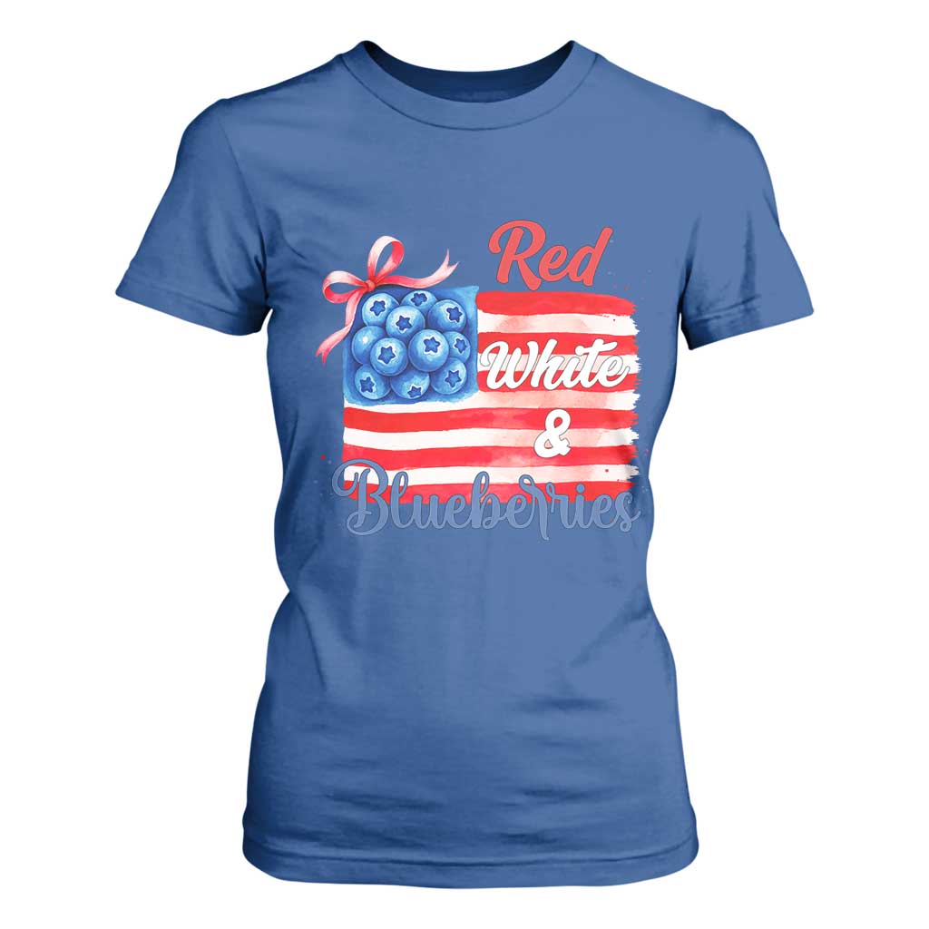 Red White and Blueberries T Shirt For Women Patriotic Vintage American Flag Coquette Bow TS02 Royal Blue Print Your Wear