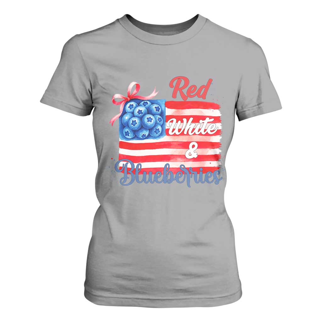 Red White and Blueberries T Shirt For Women Patriotic Vintage American Flag Coquette Bow TS02 Sport Gray Print Your Wear