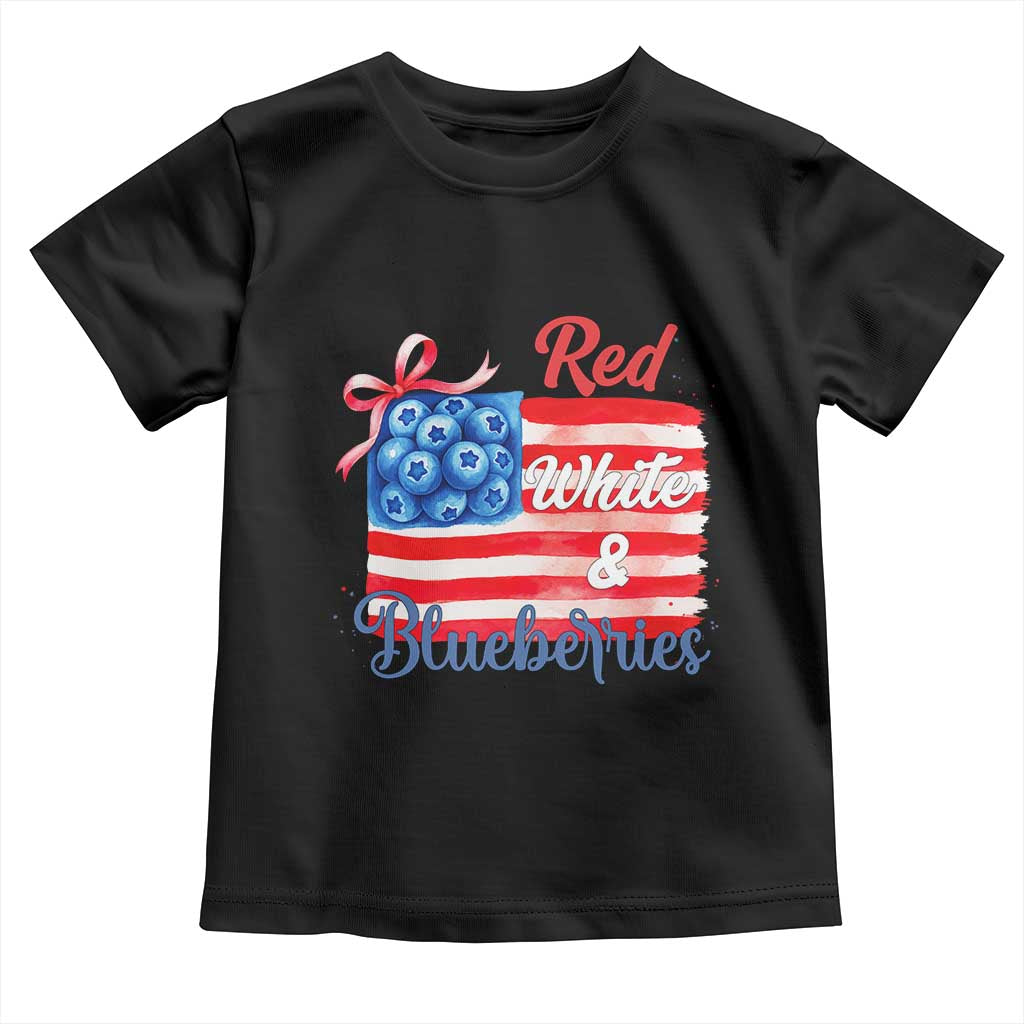 Red White and Blueberries Toddler T Shirt Patriotic Vintage American Flag Coquette Bow TS02 Black Print Your Wear
