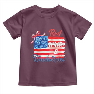 Red White and Blueberries Toddler T Shirt Patriotic Vintage American Flag Coquette Bow TS02 Maroon Print Your Wear