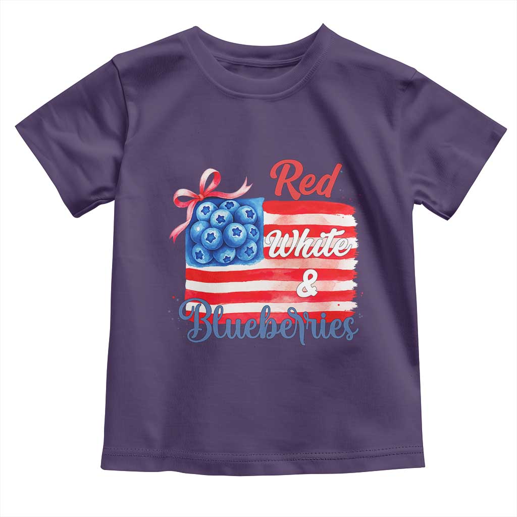 Red White and Blueberries Toddler T Shirt Patriotic Vintage American Flag Coquette Bow TS02 Purple Print Your Wear