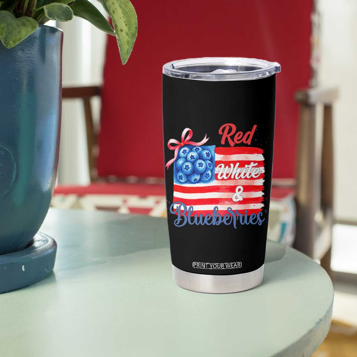 Red White and Blueberries Tumbler Cup Patriotic Vintage American Flag Coquette Bow TS02 Print Your Wear