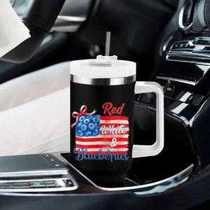 Red White and Blueberries Tumbler With Handle Patriotic Vintage American Flag Coquette Bow TS02 Print Your Wear