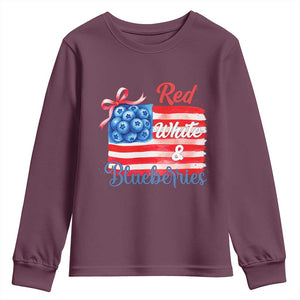Red White and Blueberries Youth Sweatshirt Patriotic Vintage American Flag Coquette Bow TS02 Maroon Print Your Wear