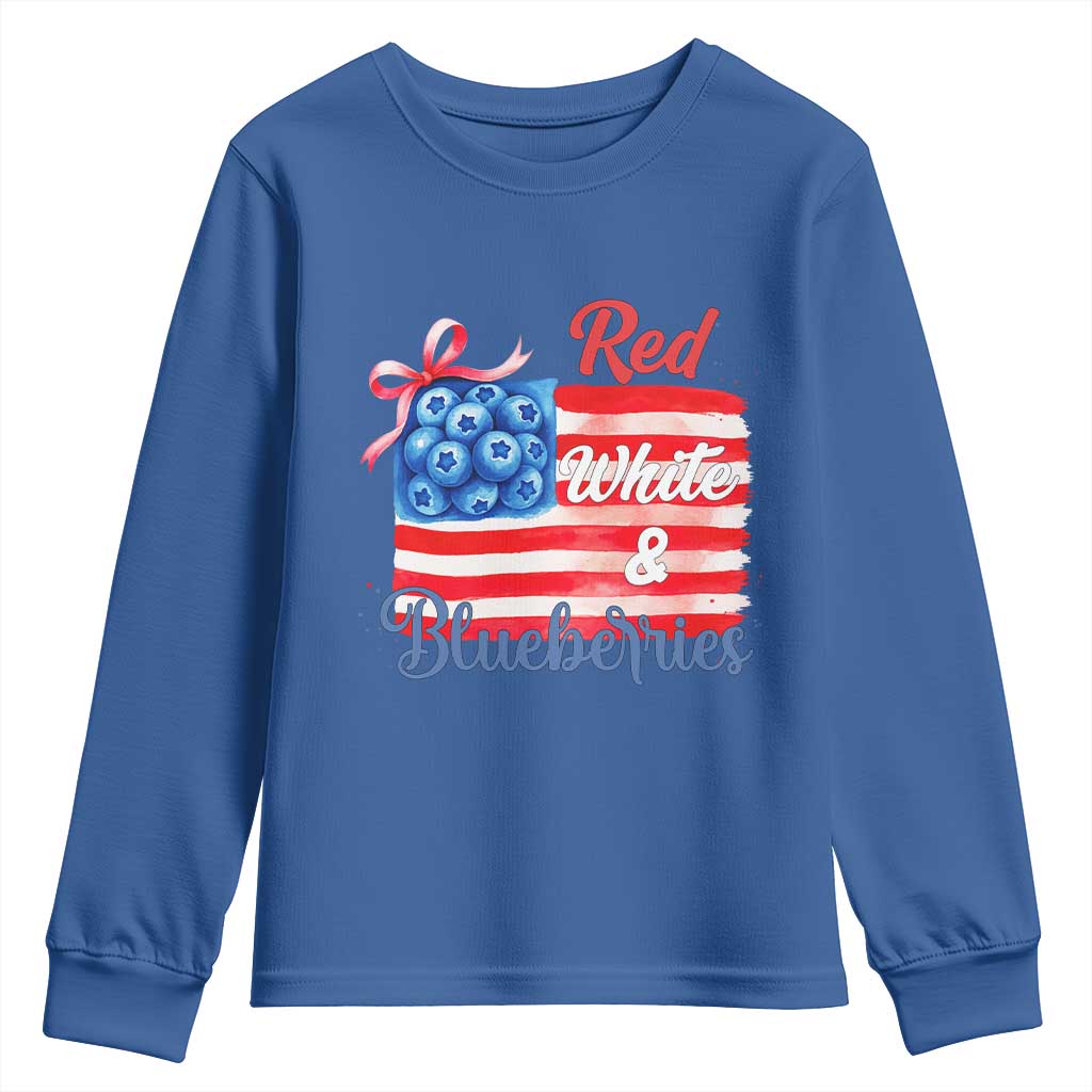 Red White and Blueberries Youth Sweatshirt Patriotic Vintage American Flag Coquette Bow TS02 Royal Blue Print Your Wear