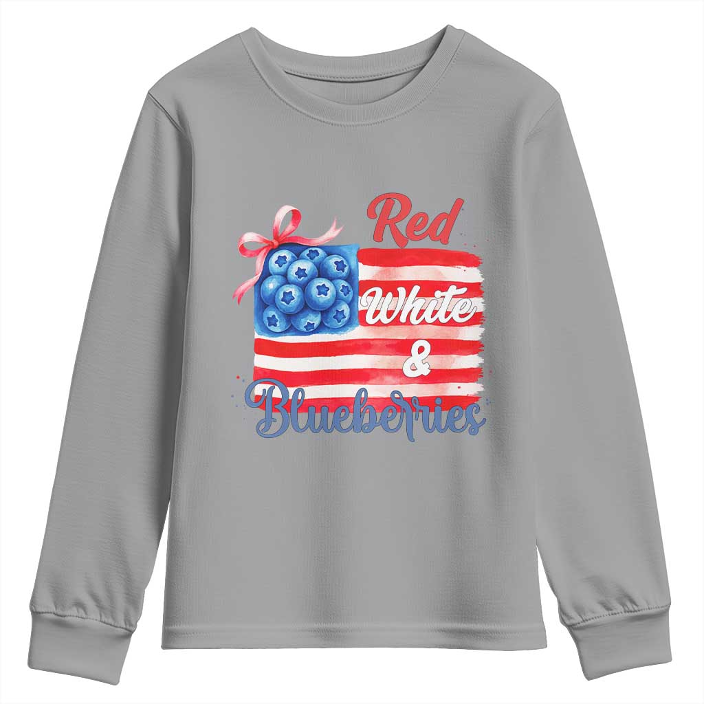 Red White and Blueberries Youth Sweatshirt Patriotic Vintage American Flag Coquette Bow TS02 Sport Gray Print Your Wear