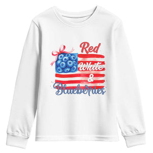 Red White and Blueberries Youth Sweatshirt Patriotic Vintage American Flag Coquette Bow TS02 White Print Your Wear