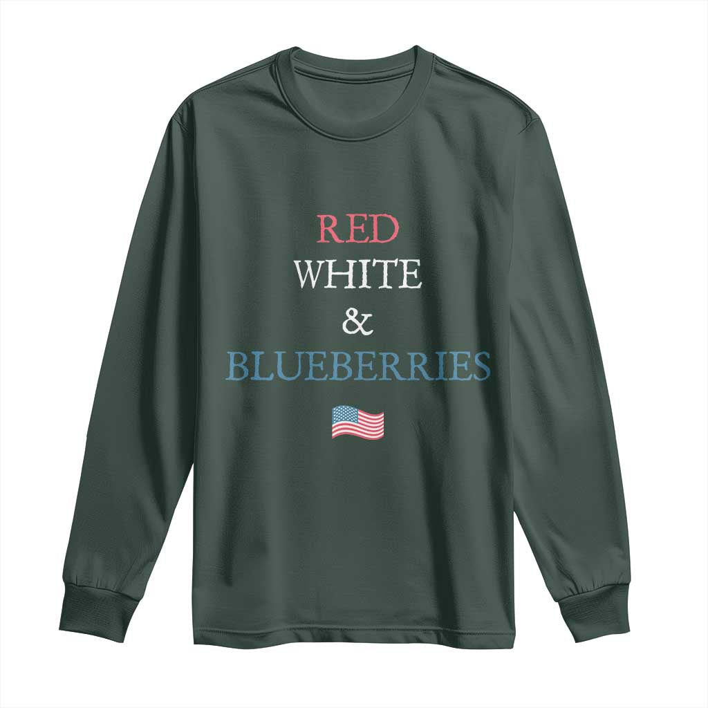 Red White and Blueberries Long Sleeve Shirt Vintage American Flag Patriotic TS02 Dark Forest Green Print Your Wear