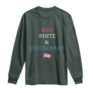 Red White and Blueberries Long Sleeve Shirt Vintage American Flag Patriotic TS02 Dark Forest Green Print Your Wear