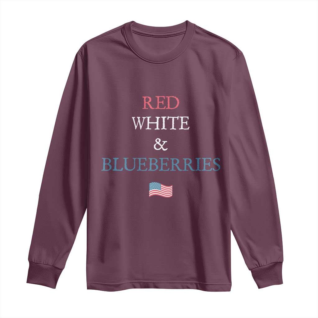 Red White and Blueberries Long Sleeve Shirt Vintage American Flag Patriotic TS02 Maroon Print Your Wear