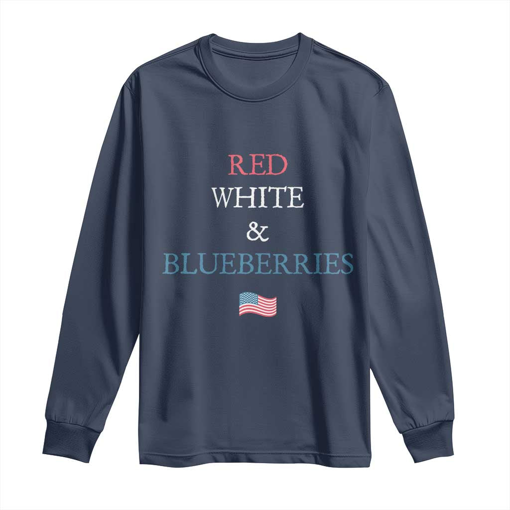 Red White and Blueberries Long Sleeve Shirt Vintage American Flag Patriotic TS02 Navy Print Your Wear