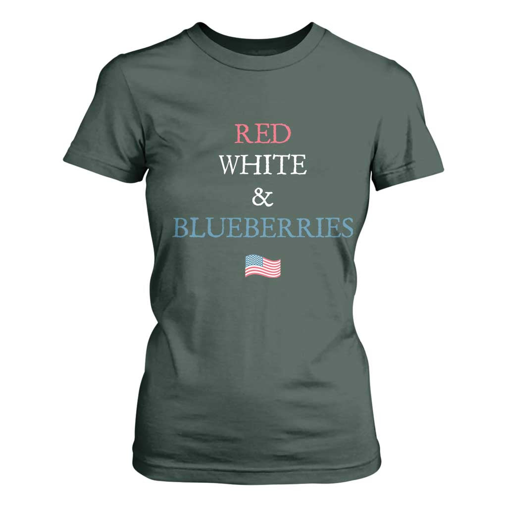 Red White and Blueberries T Shirt For Women Vintage American Flag Patriotic TS02 Dark Forest Green Print Your Wear