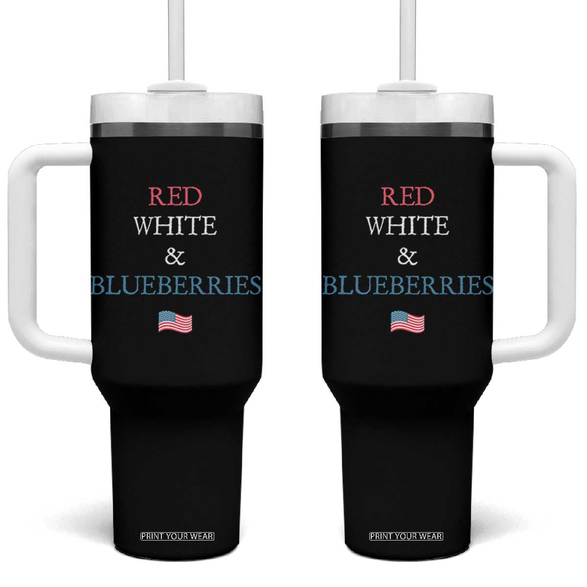 Red White and Blueberries Tumbler With Handle Vintage American Flag Patriotic TS02 One Size: 40 oz Black Print Your Wear