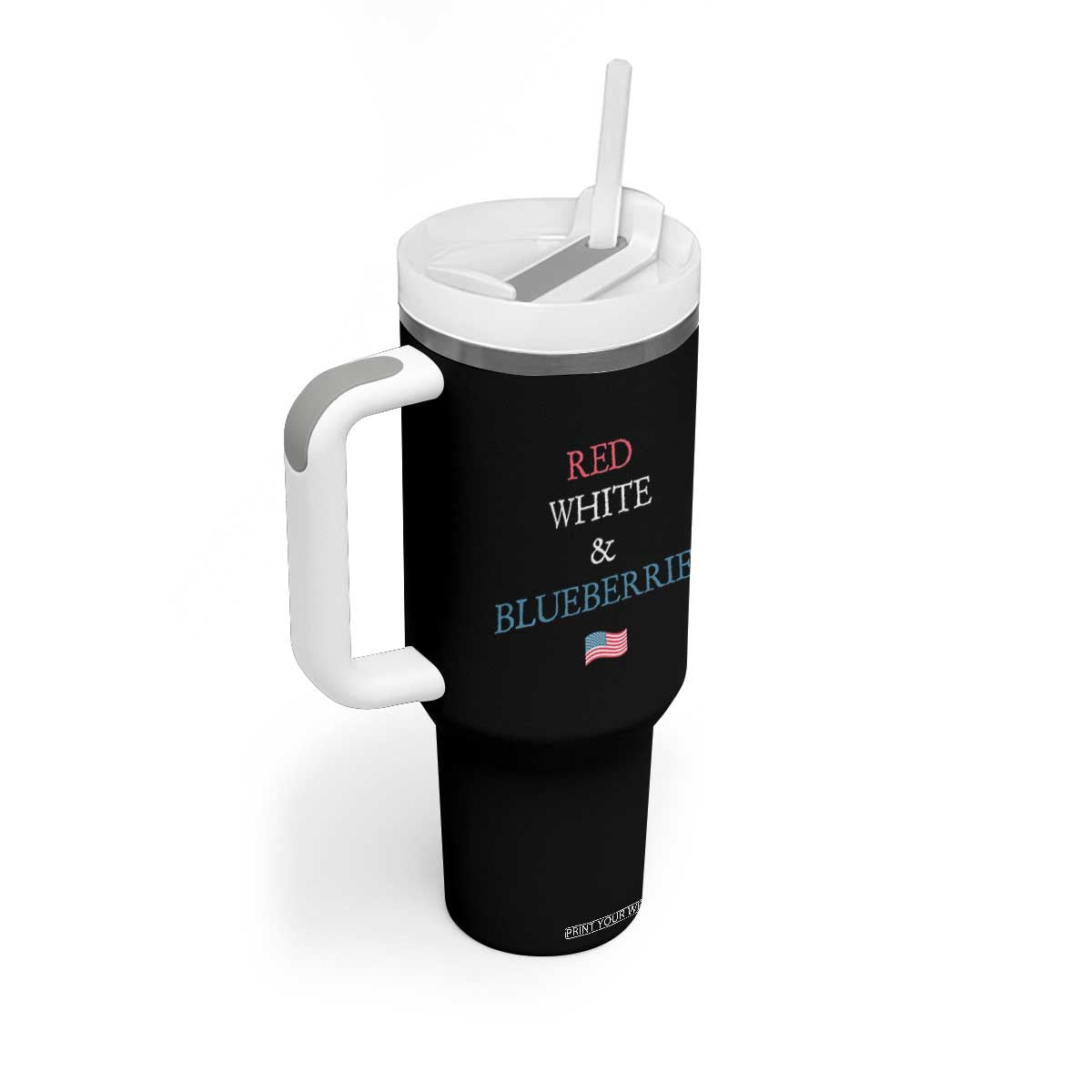 Red White and Blueberries Tumbler With Handle Vintage American Flag Patriotic TS02 Print Your Wear