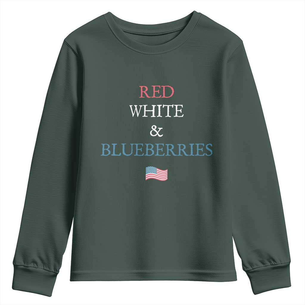 Red White and Blueberries Youth Sweatshirt Vintage American Flag Patriotic TS02 Dark Forest Green Print Your Wear