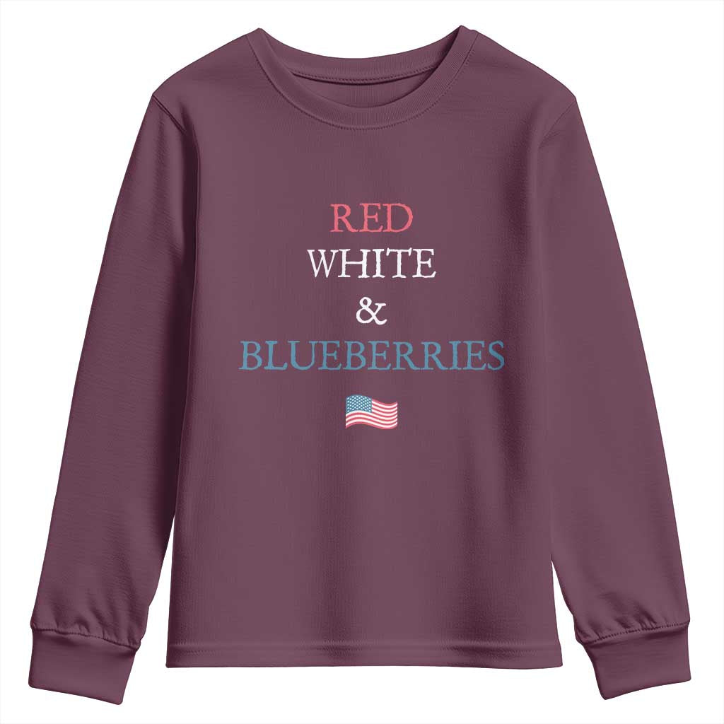 Red White and Blueberries Youth Sweatshirt Vintage American Flag Patriotic TS02 Maroon Print Your Wear