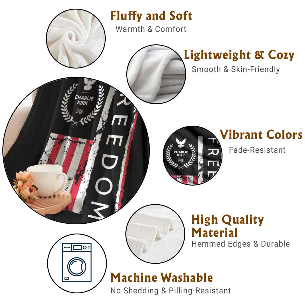 Freedom Charlie Kirk Tribute Throw Blanket Patriotic Legacy Eagle Distressed American Flag TS02 Print Your Wear