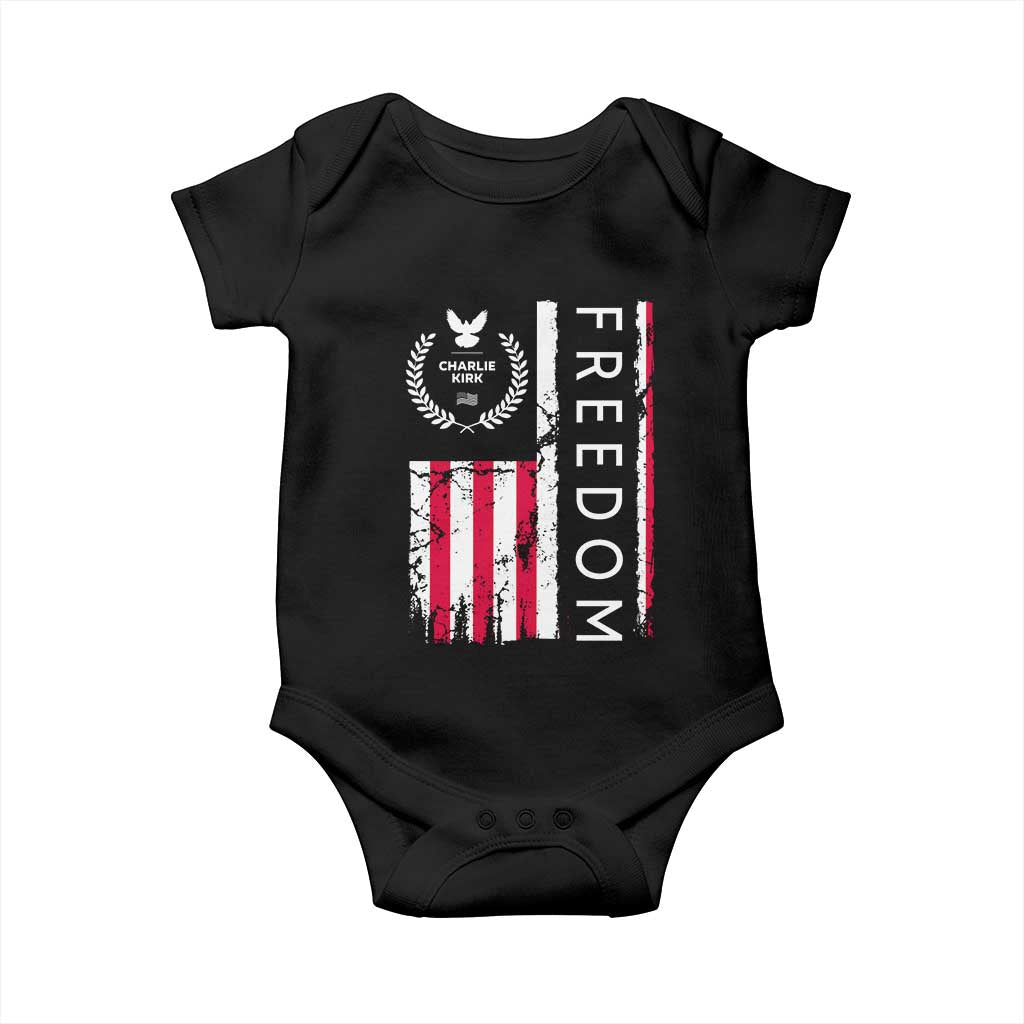 Freedom Charlie Kirk Tribute Baby Onesie Patriotic Legacy Eagle Distressed American Flag TS02 Black Print Your Wear