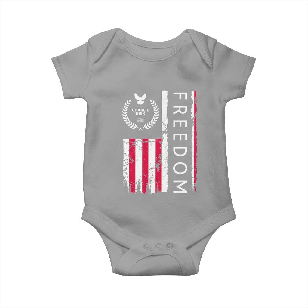 Freedom Charlie Kirk Tribute Baby Onesie Patriotic Legacy Eagle Distressed American Flag TS02 Sport Gray Print Your Wear