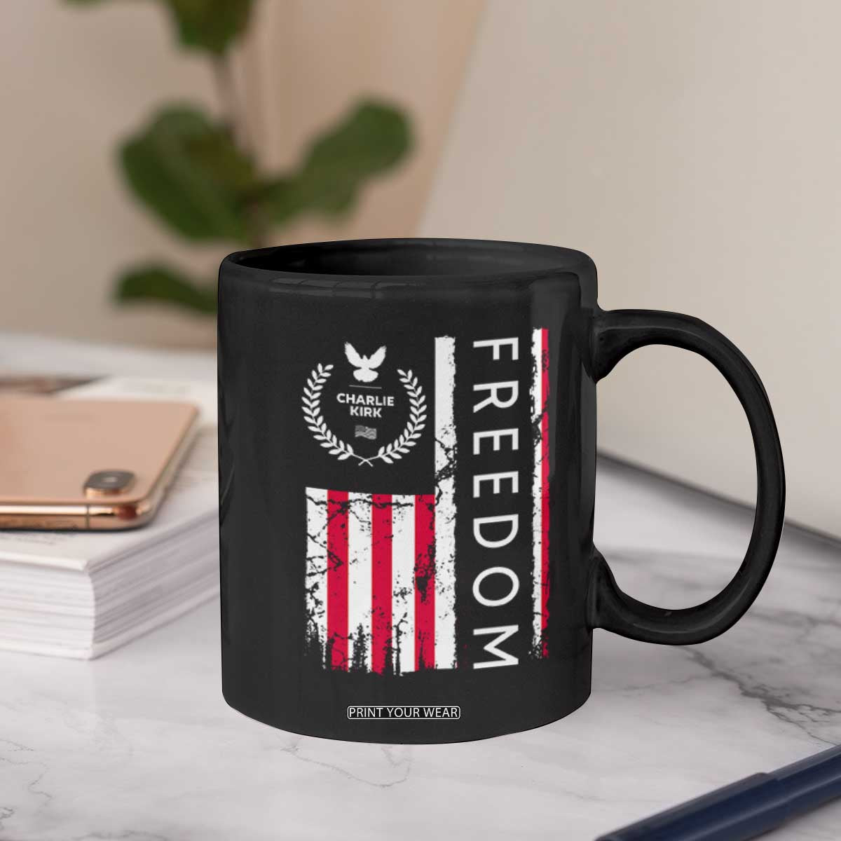 Freedom Charlie Kirk Tribute Coffee Mug Patriotic Legacy Eagle Distressed American Flag TS02 Print Your Wear