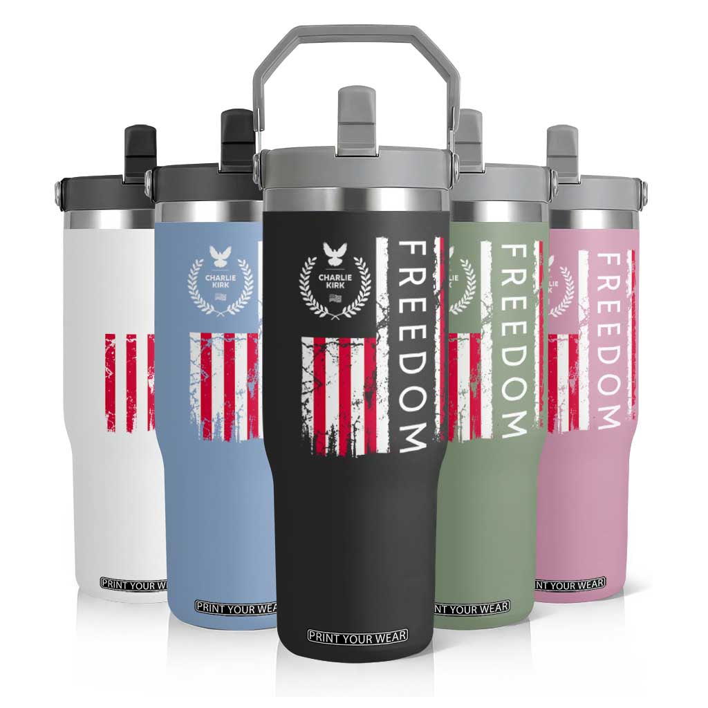Freedom Charlie Kirk Tribute Flip Straw Tumbler Patriotic Legacy Eagle Distressed American Flag TS02 Print Your Wear