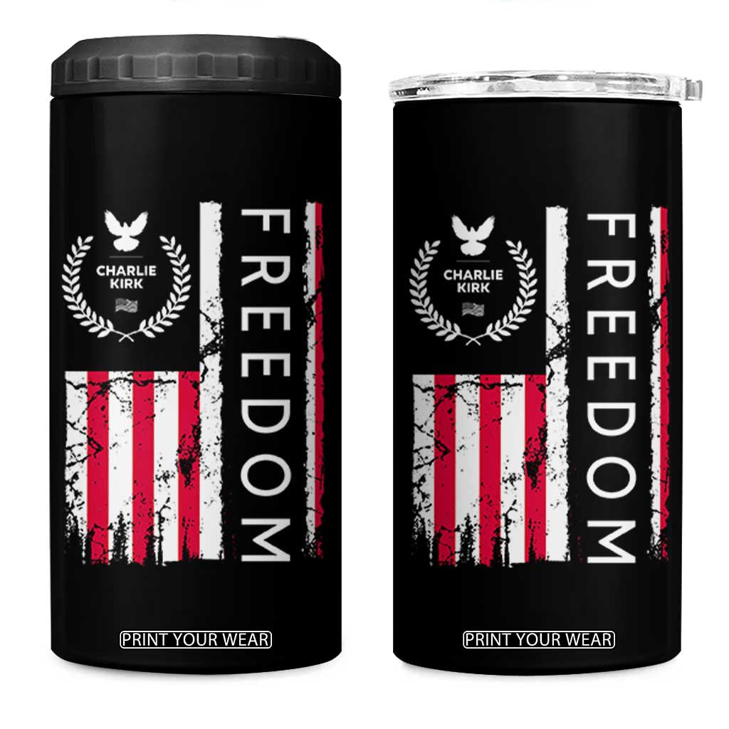Freedom Charlie Kirk Tribute 4 in 1 Can Cooler Tumbler Patriotic Legacy Eagle Distressed American Flag TS02 One Size: 16 oz Black Print Your Wear