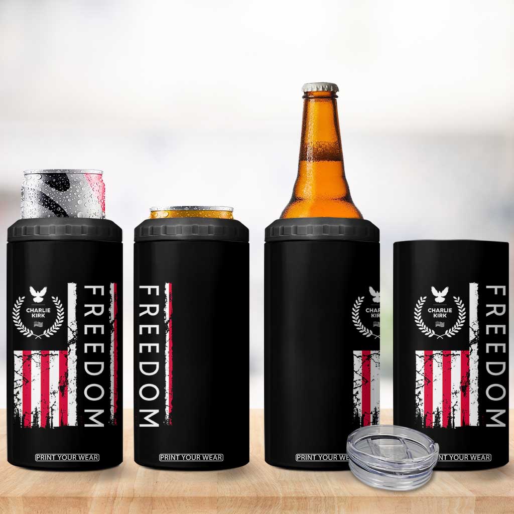 Freedom Charlie Kirk Tribute 4 in 1 Can Cooler Tumbler Patriotic Legacy Eagle Distressed American Flag TS02 Print Your Wear