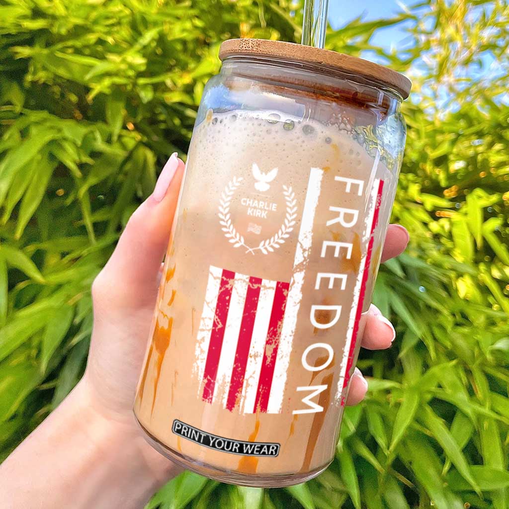 Freedom Charlie Kirk Tribute Glass Can Patriotic Legacy Eagle Distressed American Flag TS02 Black Print Your Wear
