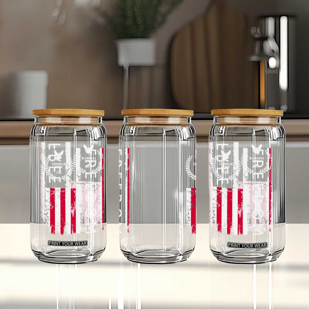 Freedom Charlie Kirk Tribute Glass Can Patriotic Legacy Eagle Distressed American Flag TS02 Print Your Wear