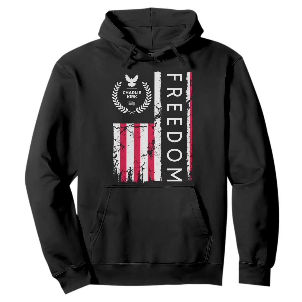 Freedom Charlie Kirk Tribute Hoodie Patriotic Legacy Eagle Distressed American Flag TS02 Black Print Your Wear