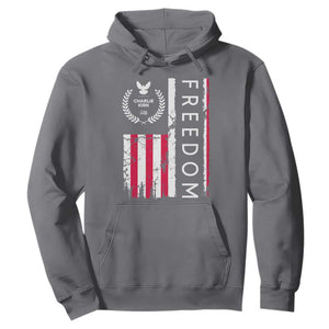 Freedom Charlie Kirk Tribute Hoodie Patriotic Legacy Eagle Distressed American Flag TS02 Charcoal Print Your Wear