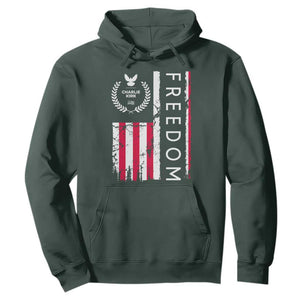 Freedom Charlie Kirk Tribute Hoodie Patriotic Legacy Eagle Distressed American Flag TS02 Dark Forest Green Print Your Wear
