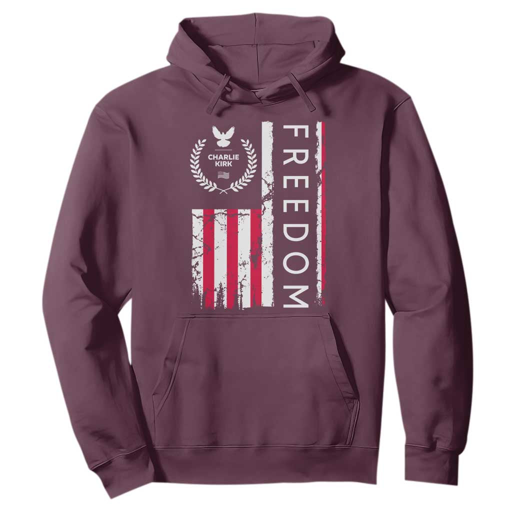 Freedom Charlie Kirk Tribute Hoodie Patriotic Legacy Eagle Distressed American Flag TS02 Maroon Print Your Wear