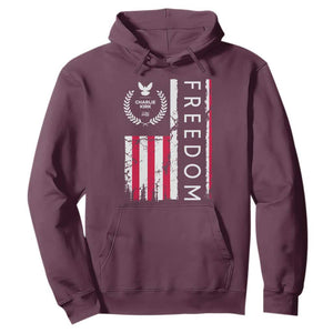 Freedom Charlie Kirk Tribute Hoodie Patriotic Legacy Eagle Distressed American Flag TS02 Maroon Print Your Wear