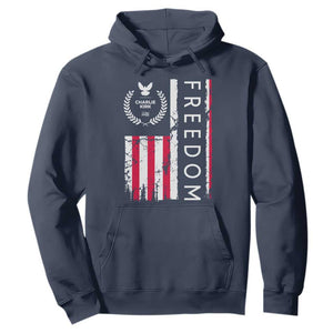 Freedom Charlie Kirk Tribute Hoodie Patriotic Legacy Eagle Distressed American Flag TS02 Navy Print Your Wear