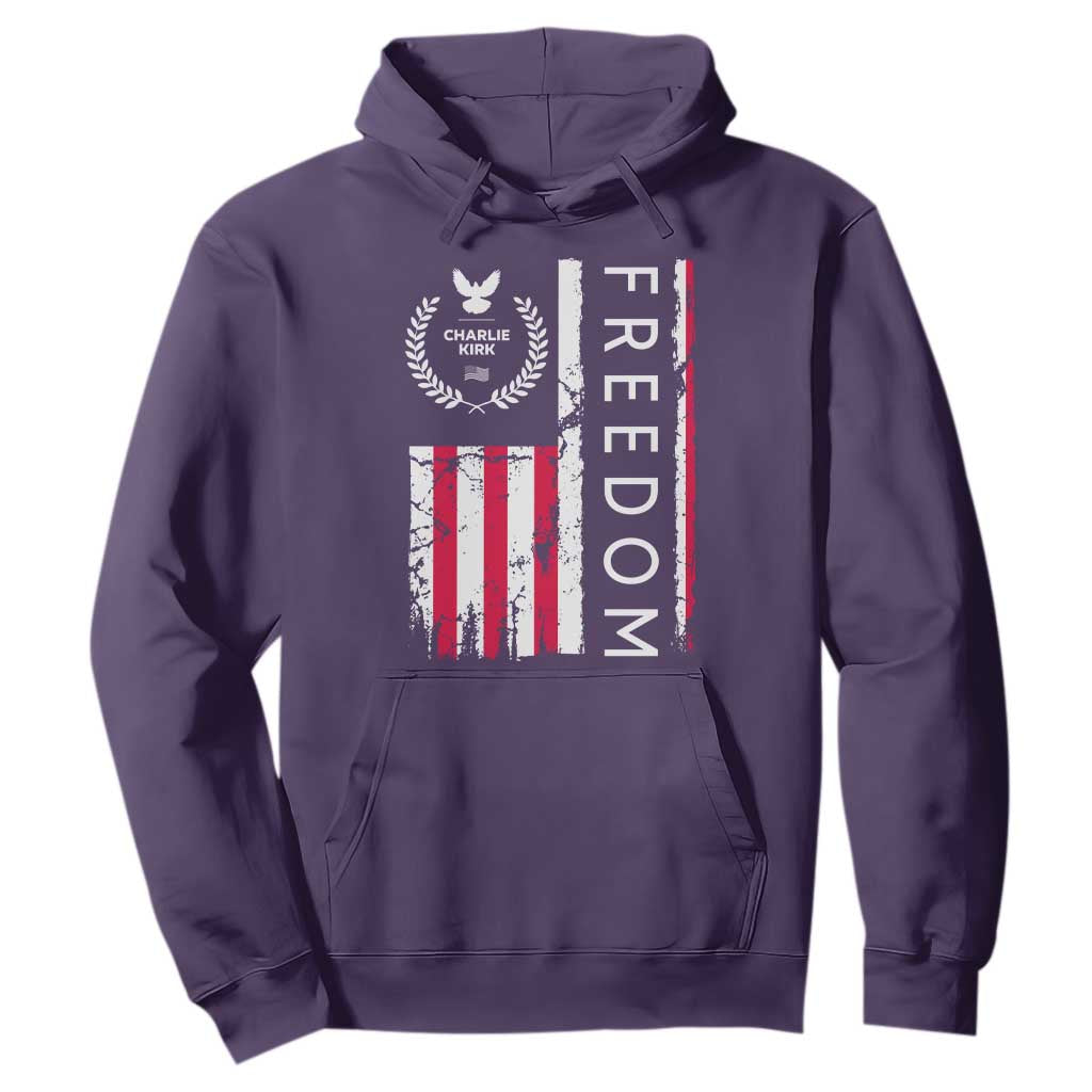 Freedom Charlie Kirk Tribute Hoodie Patriotic Legacy Eagle Distressed American Flag TS02 Purple Print Your Wear