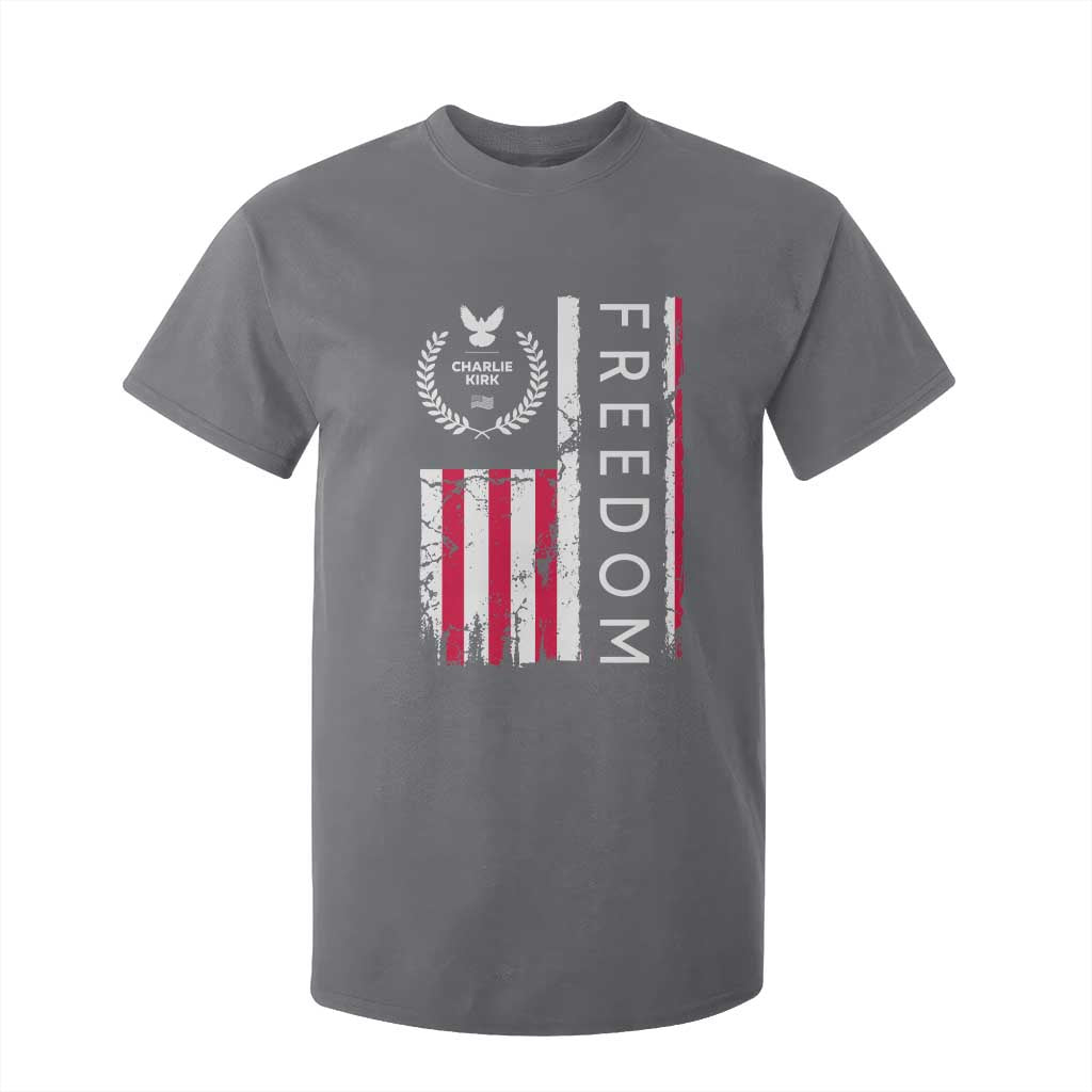Freedom Charlie Kirk Tribute T Shirt For Kid Patriotic Legacy Eagle Distressed American Flag TS02 Charcoal Print Your Wear
