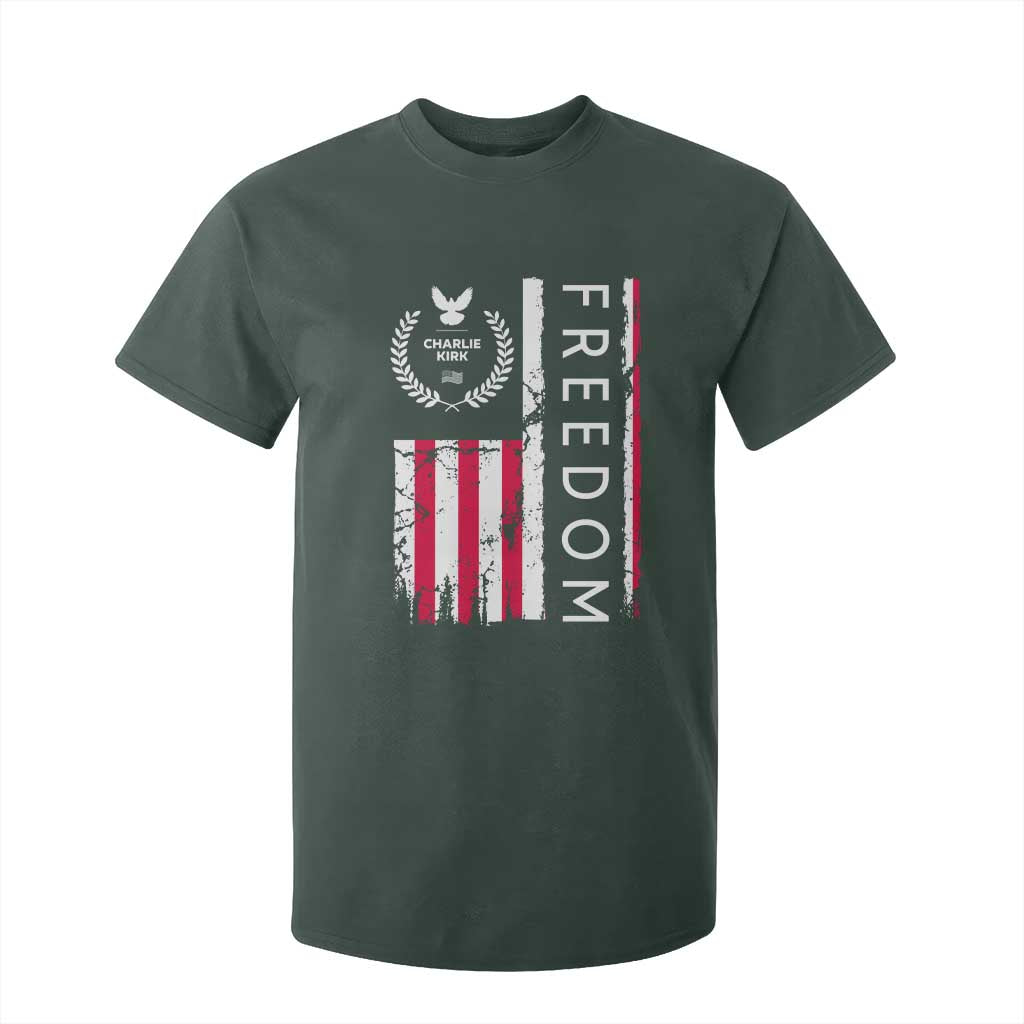 Freedom Charlie Kirk Tribute T Shirt For Kid Patriotic Legacy Eagle Distressed American Flag TS02 Dark Forest Green Print Your Wear