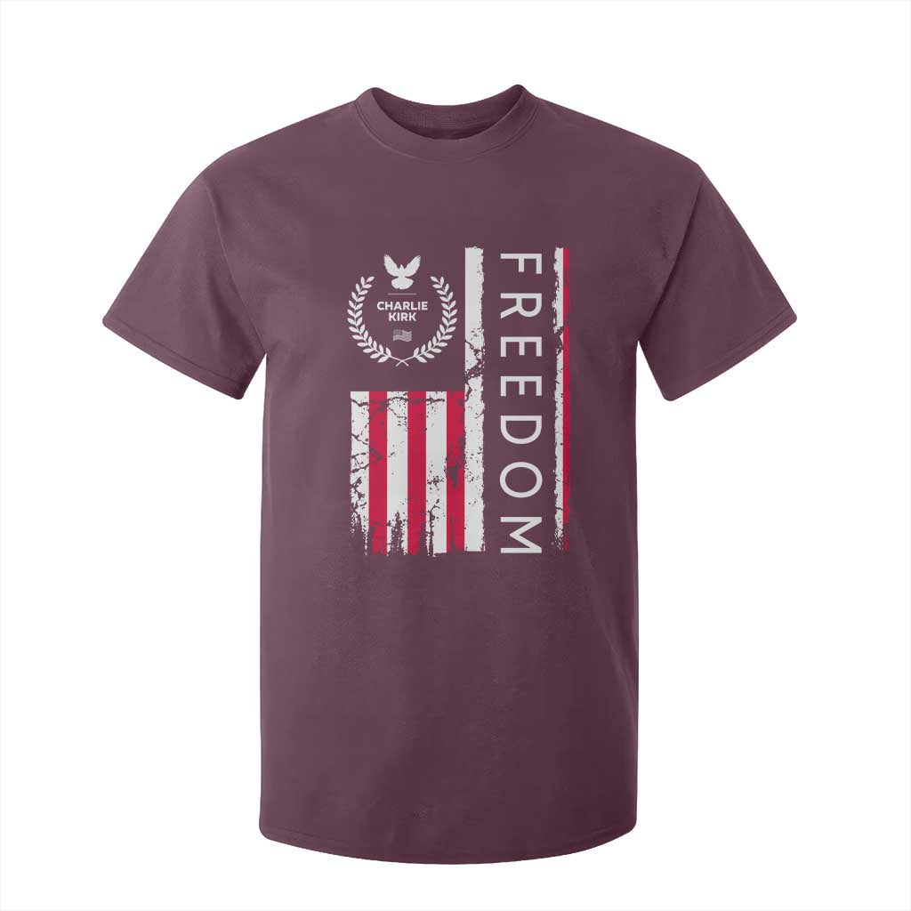 Freedom Charlie Kirk Tribute T Shirt For Kid Patriotic Legacy Eagle Distressed American Flag TS02 Maroon Print Your Wear