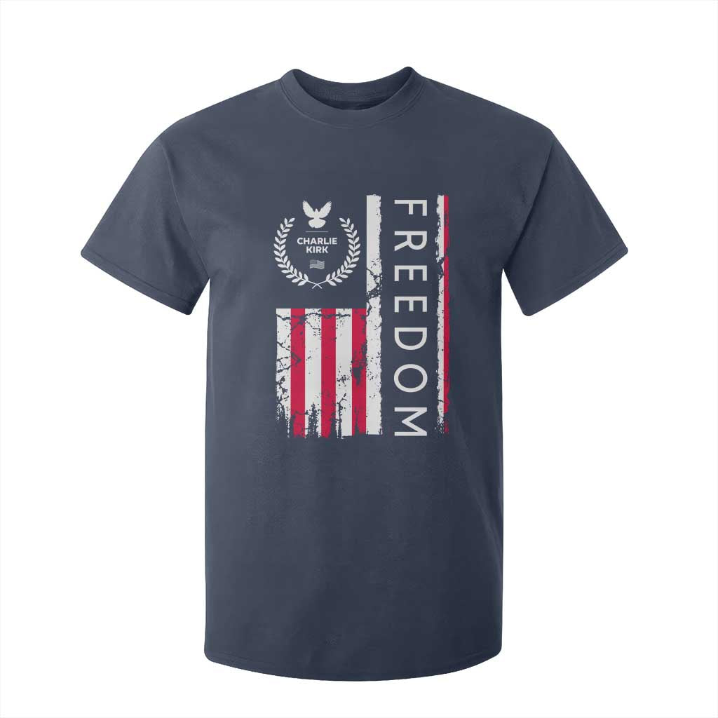 Freedom Charlie Kirk Tribute T Shirt For Kid Patriotic Legacy Eagle Distressed American Flag TS02 Navy Print Your Wear
