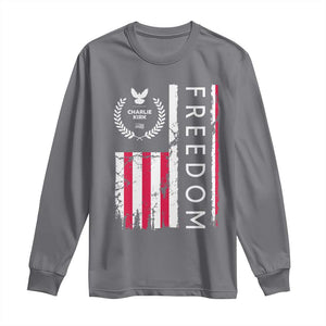 Freedom Charlie Kirk Tribute Long Sleeve Shirt Patriotic Legacy Eagle Distressed American Flag TS02 Charcoal Print Your Wear