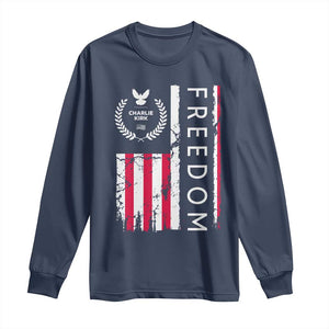 Freedom Charlie Kirk Tribute Long Sleeve Shirt Patriotic Legacy Eagle Distressed American Flag TS02 Navy Print Your Wear