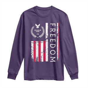 Freedom Charlie Kirk Tribute Long Sleeve Shirt Patriotic Legacy Eagle Distressed American Flag TS02 Purple Print Your Wear